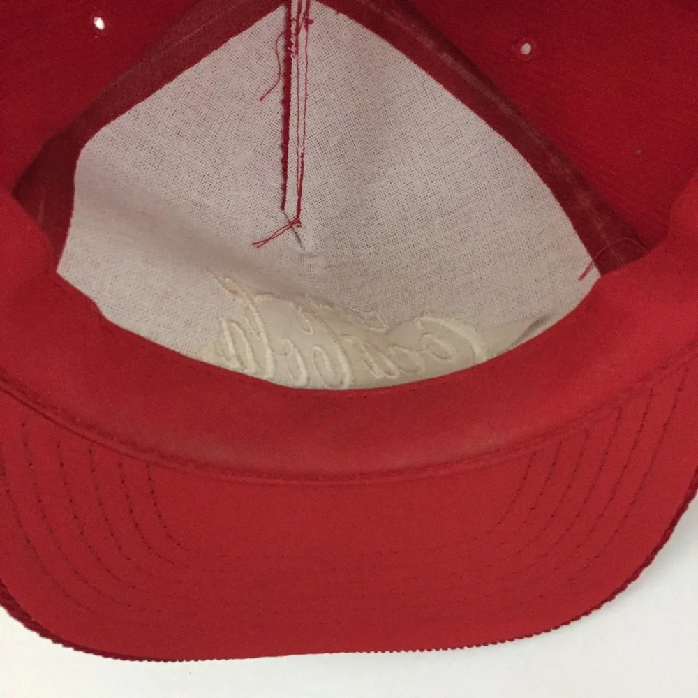 Vtg Enjoy Coca Cola Corduroy Hat Logo Coke Soda Snap Back Baseball Trucker Cap - Picture 8 of 9